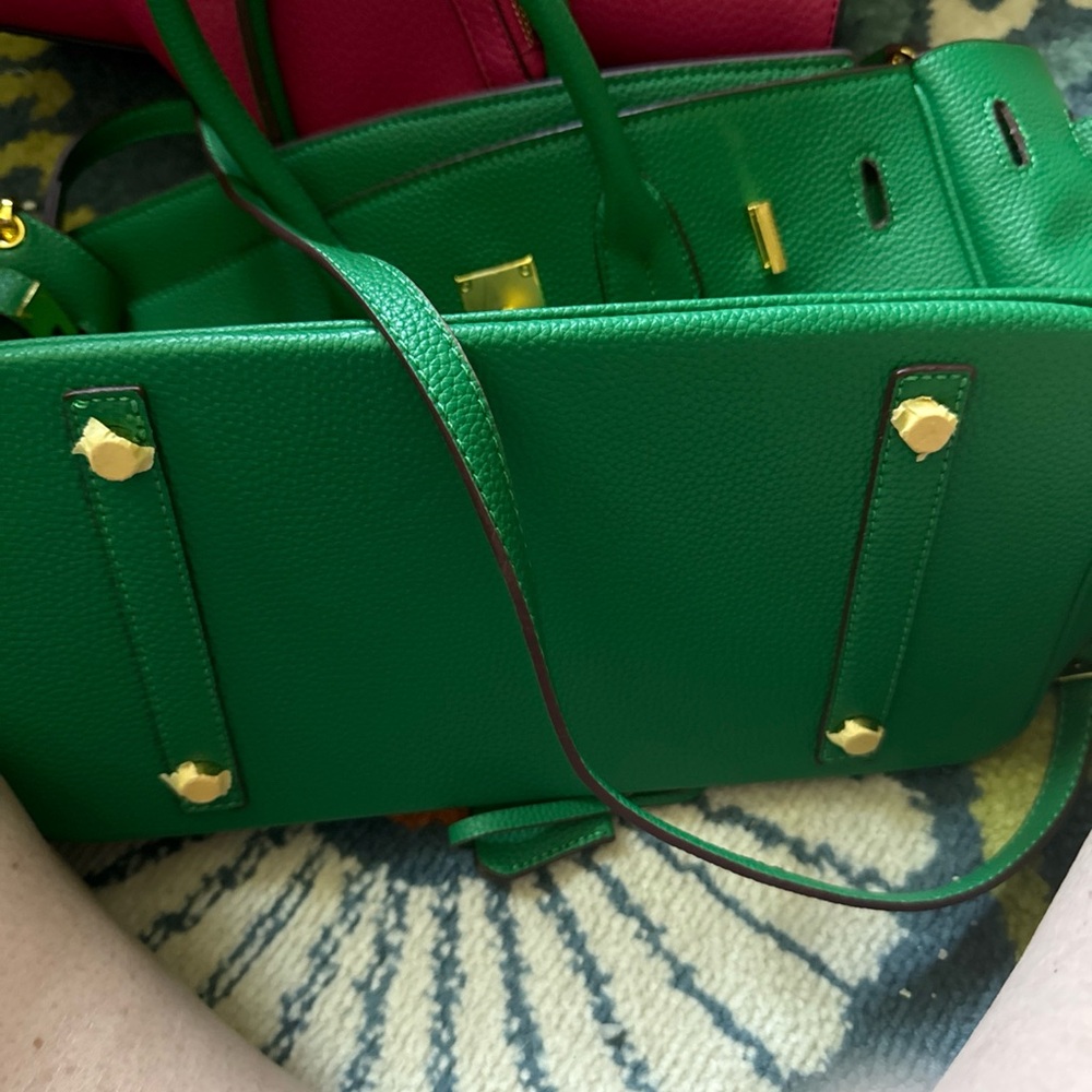 Green and Gold Structured Tote Bag